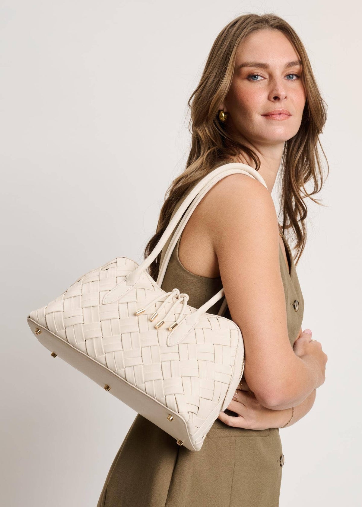 Moda Luxe Lotus Cream Woven  Shoulder Bag