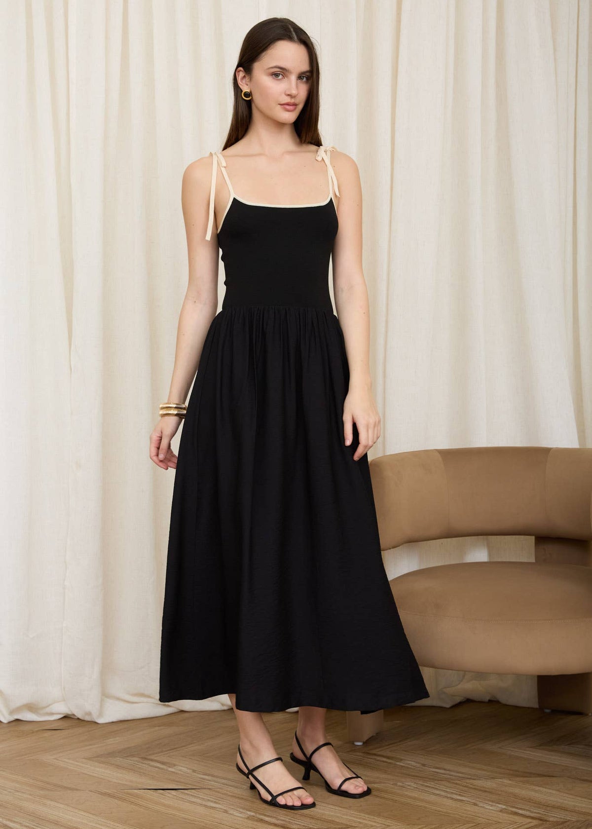 Lindsey Contrast Spaghetti Midi Dress