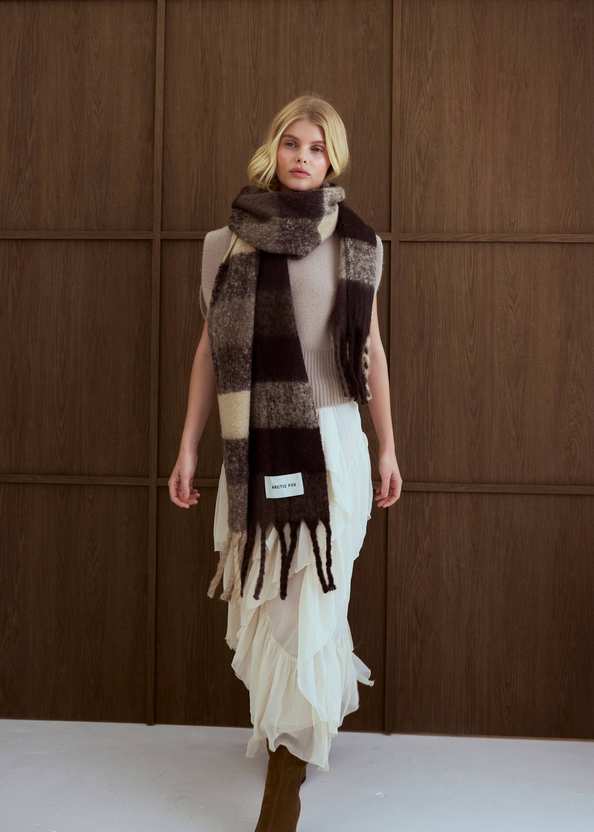 Arctic Fox  Reykjavik Scarf in Brown Check