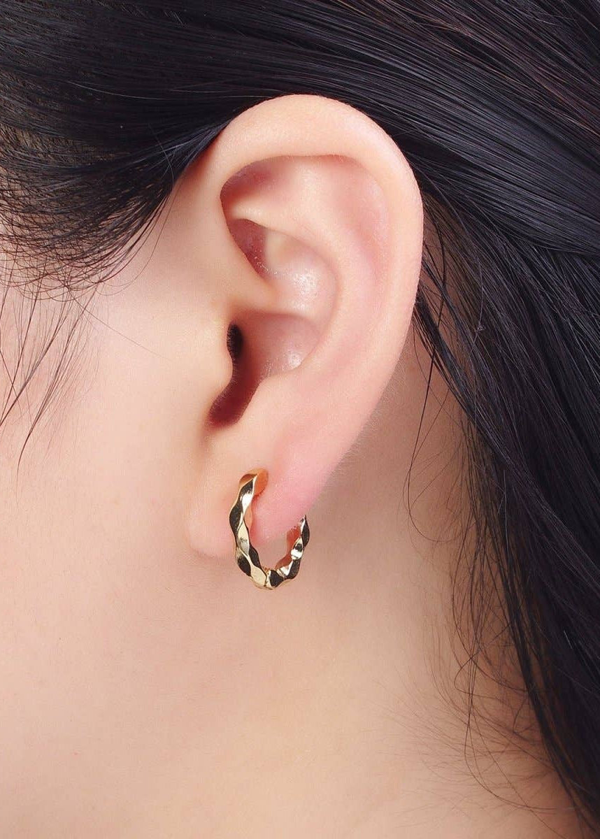 Flat Twist Geometric Gold Huggie Hoops Earrings Gold Filled