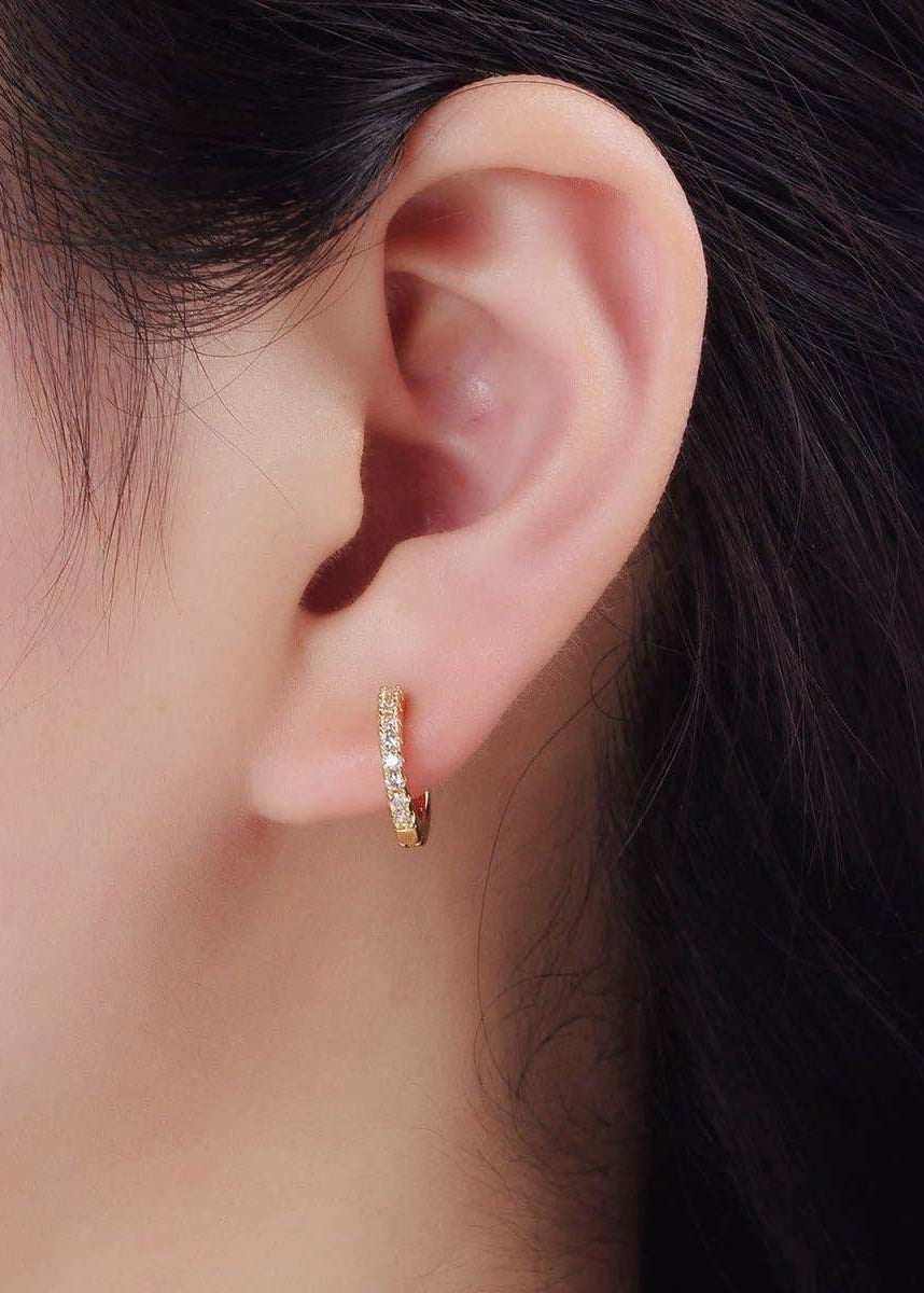 14K Gold Filled Paved Huggie Earrings