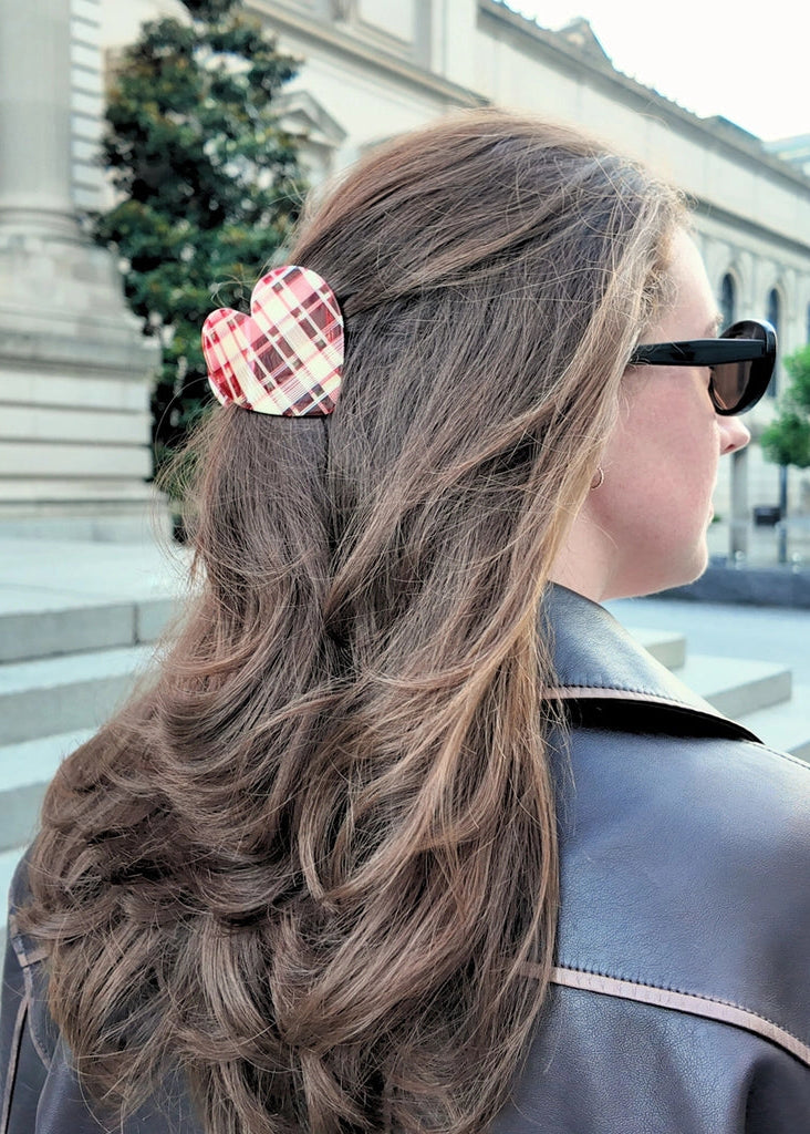Plaid Heart Claw Clip