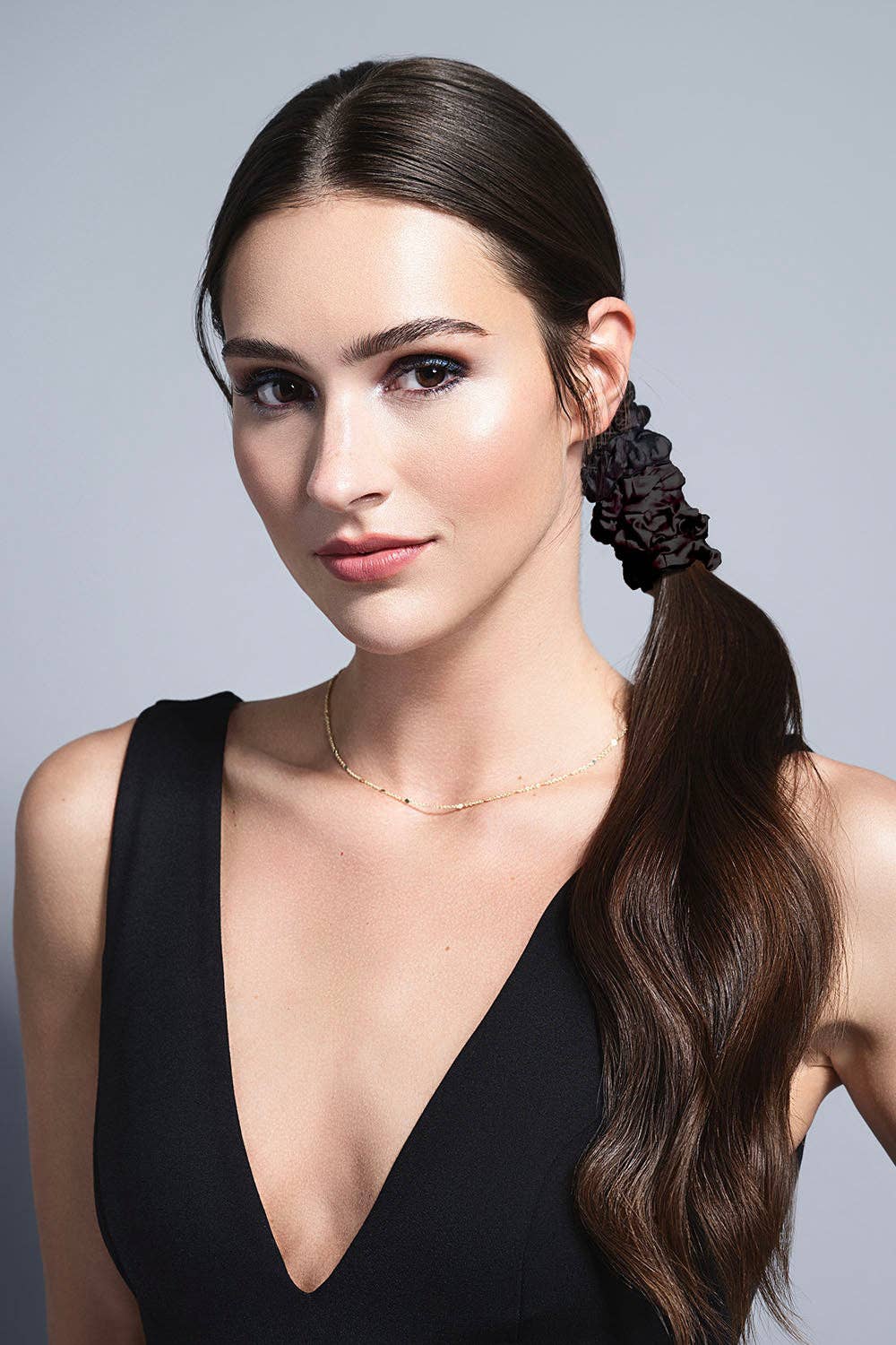 Skinny Satin Scrunchies Set in Black