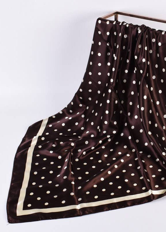 Large Chocolate Brown Polka Dot Silk Bandana Scarf