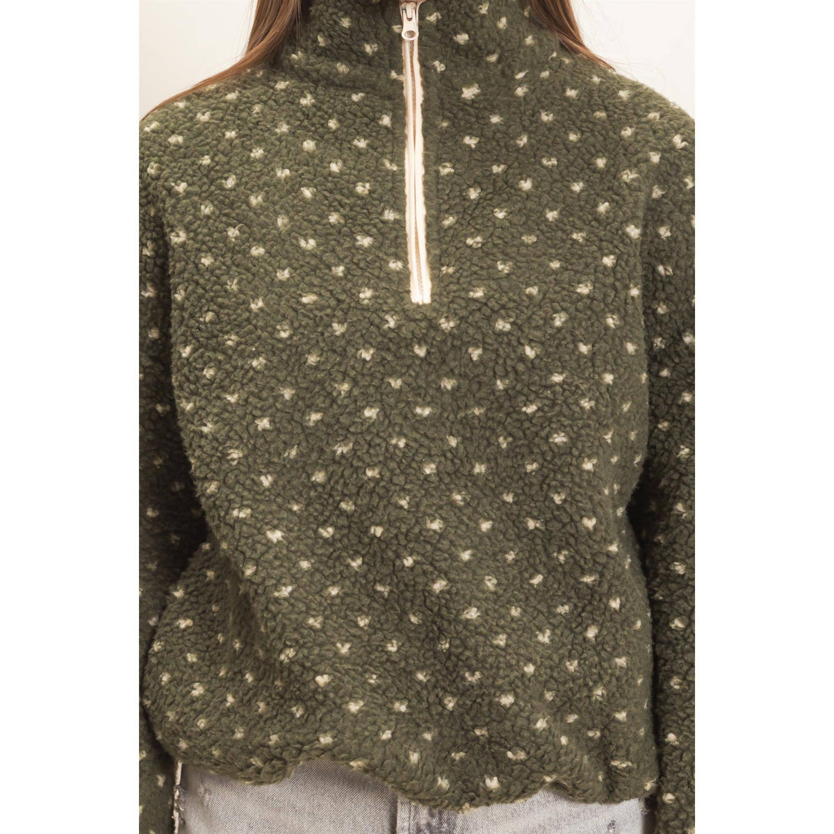 Polka Dot Sherpa Half-Zip Pullover