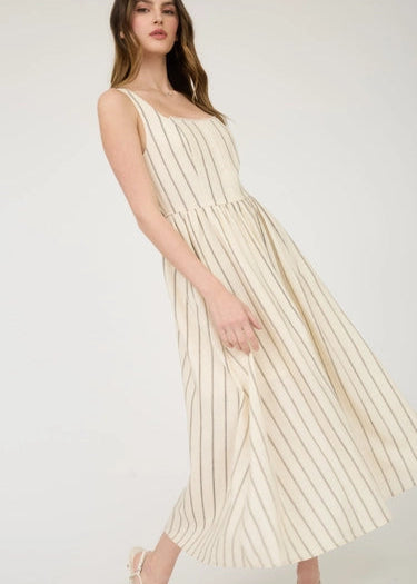 Gina Stripe & Lace Trim Midi Dress