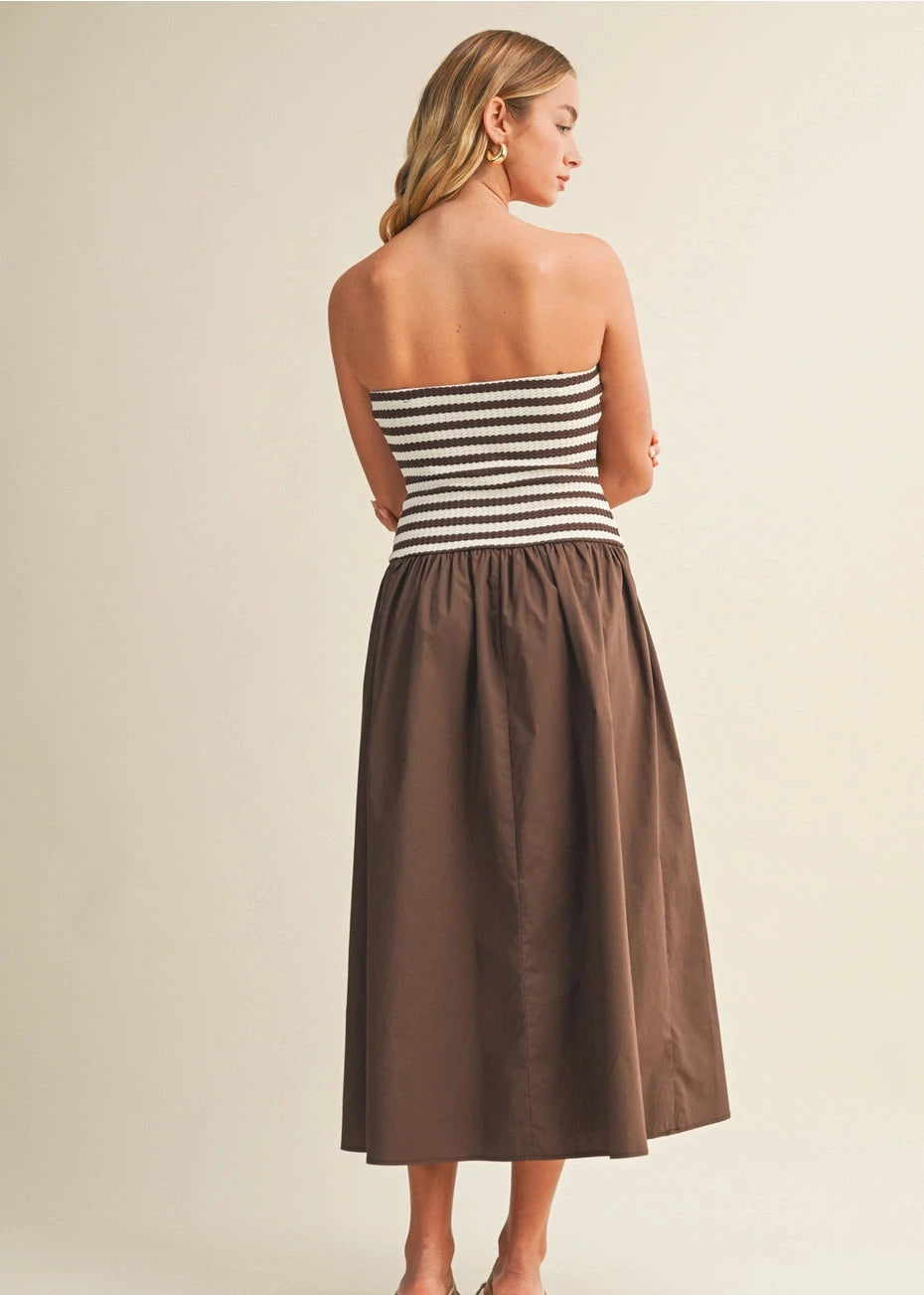 Maggie Chocolate Striped Tube Dress