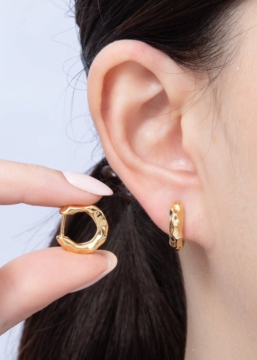 Gold Hammered Huggie Earrings