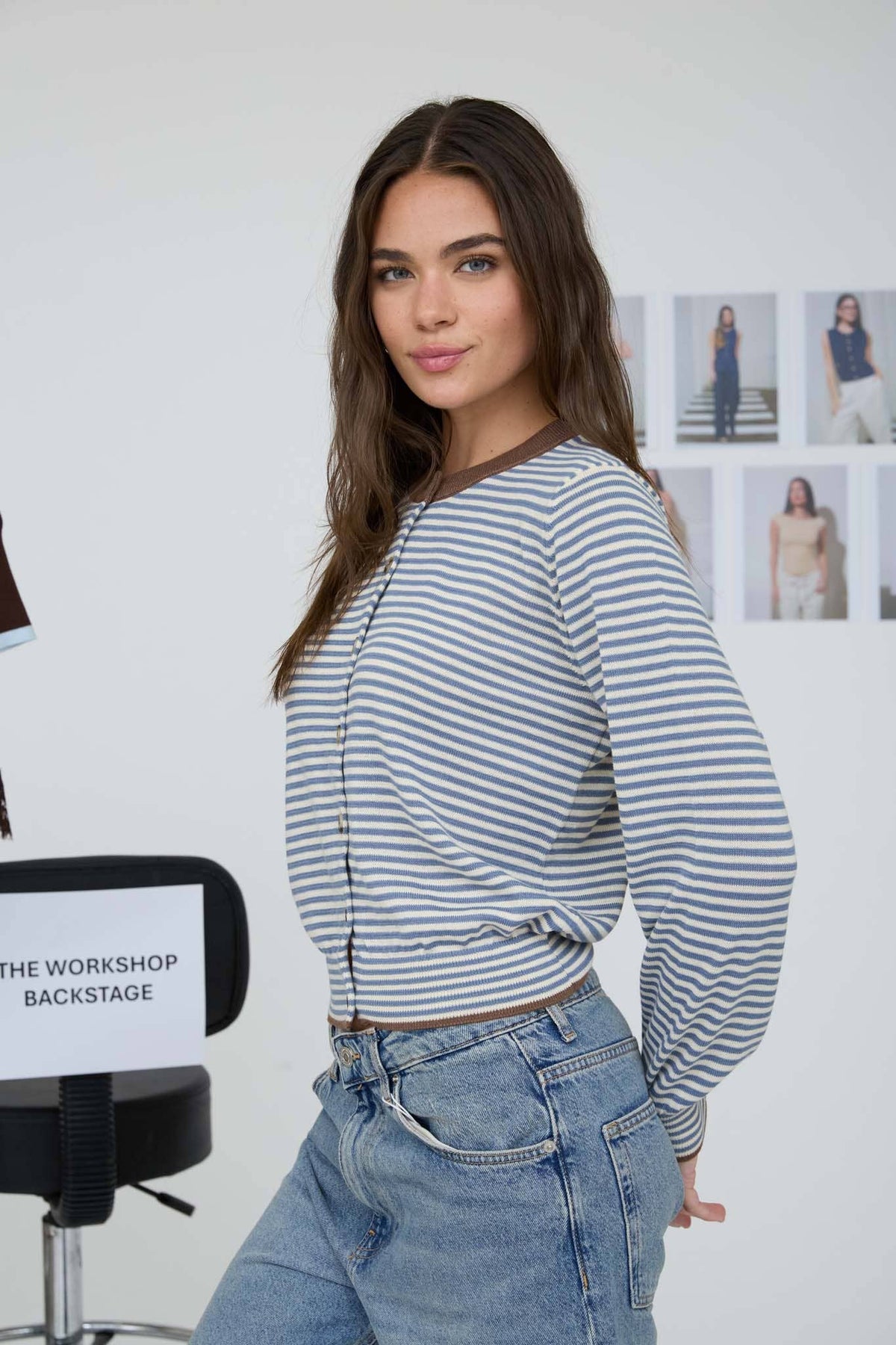Charlotte Dusty Blue Contrast Striped Cardigan