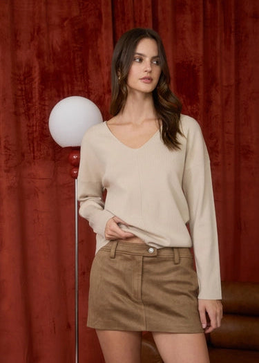 Sophia Oatmeal V Neck Knit Sweater