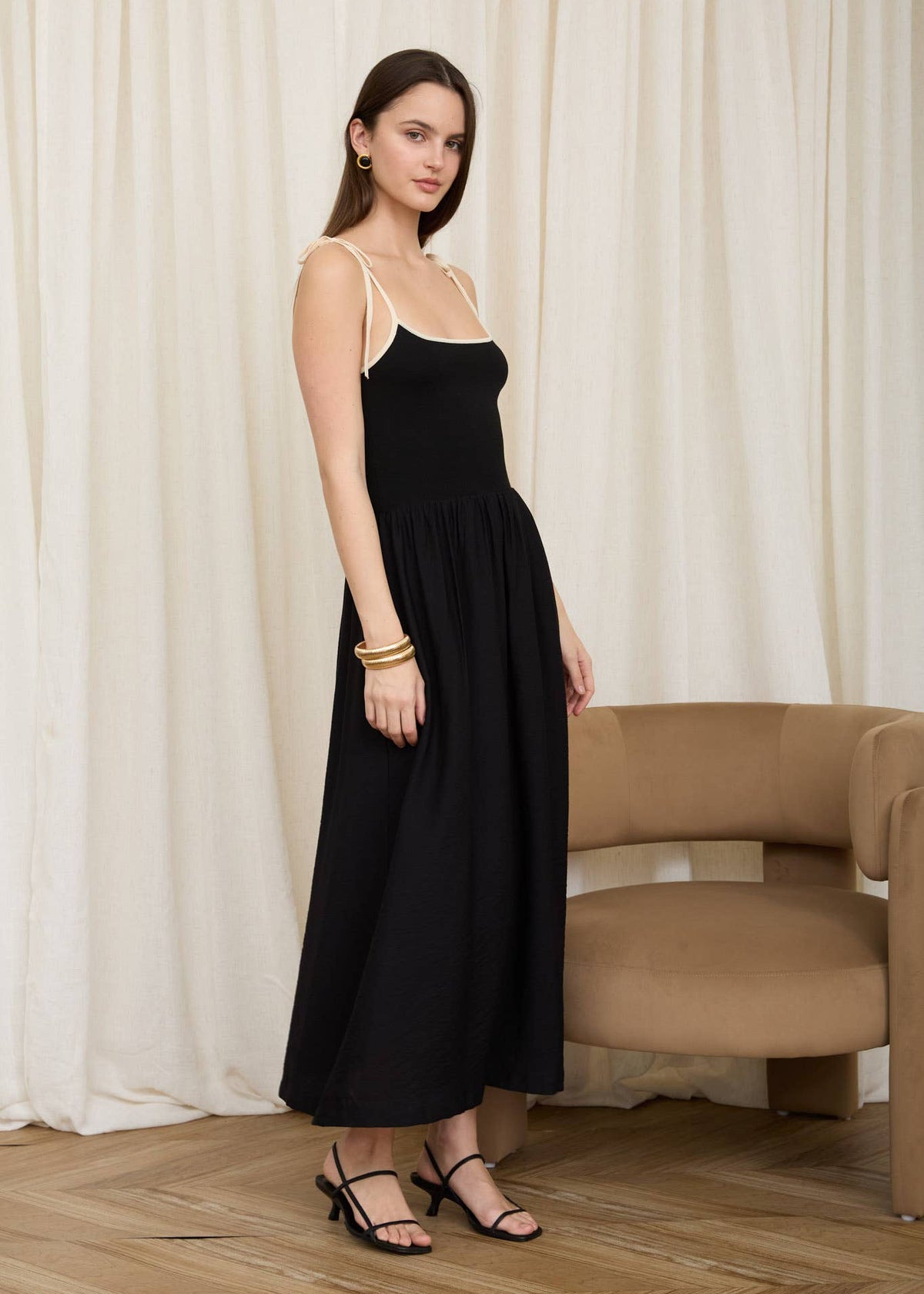 Lindsey Contrast Spaghetti Midi Dress
