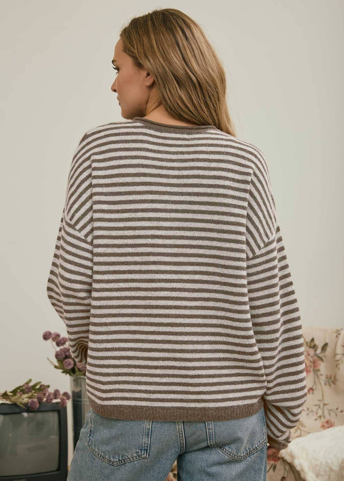 Clara Striped Henley in Mocha