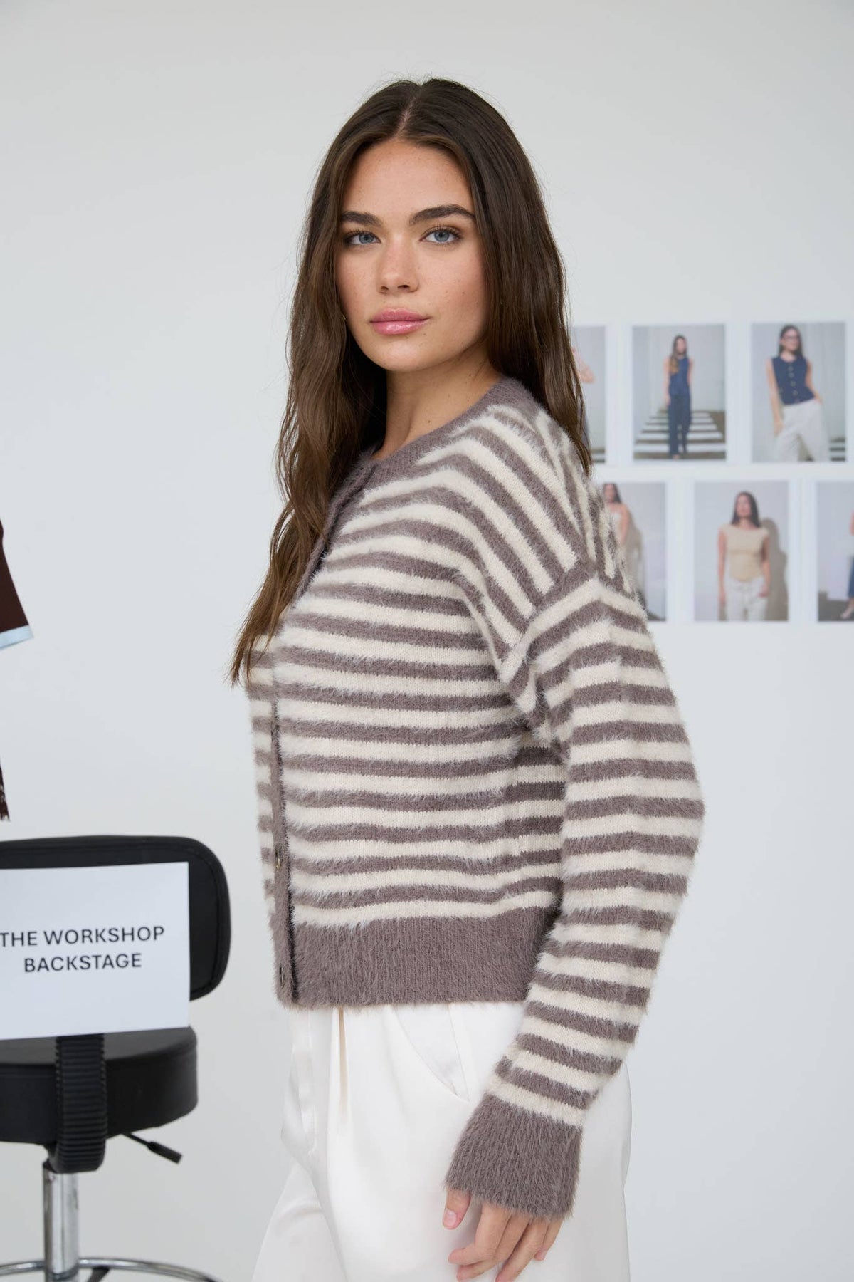 Maeve Fuzzy Striped Cardigan