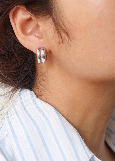 Emma Double C-Hoop Earrings in Silver