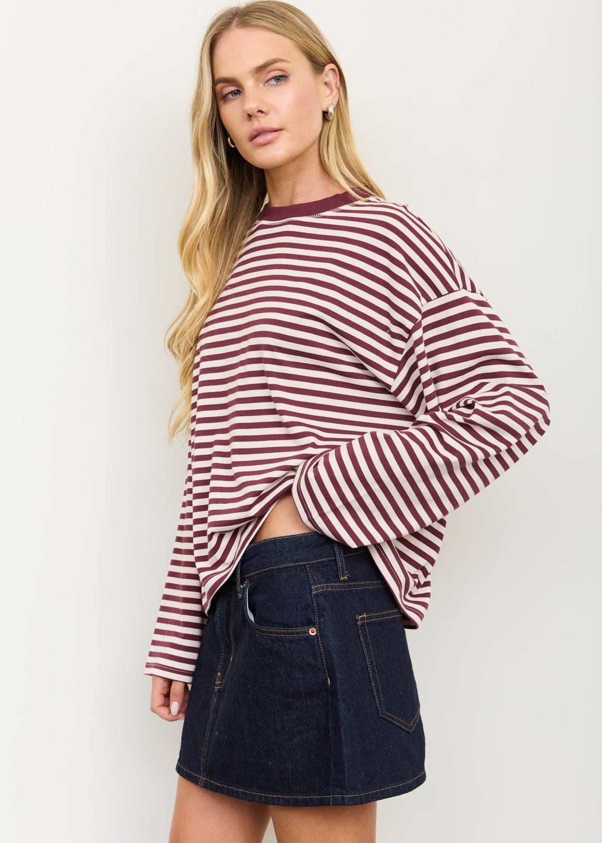Kenzie Burgundy Stripe Top