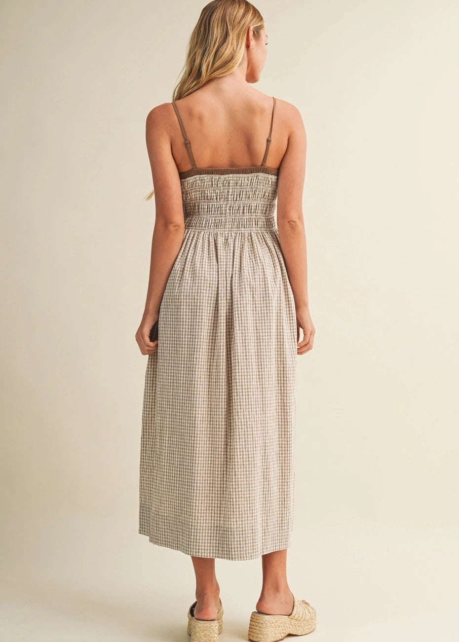 Sofie Gingham Dress in Brown