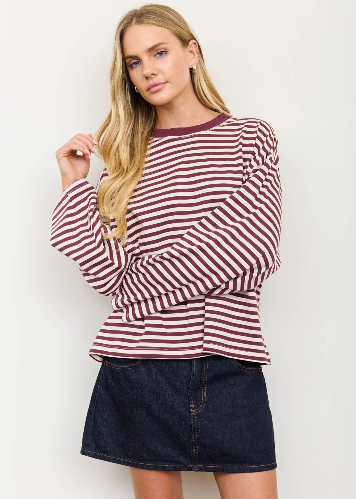 Kenzie Burgundy Stripe Top