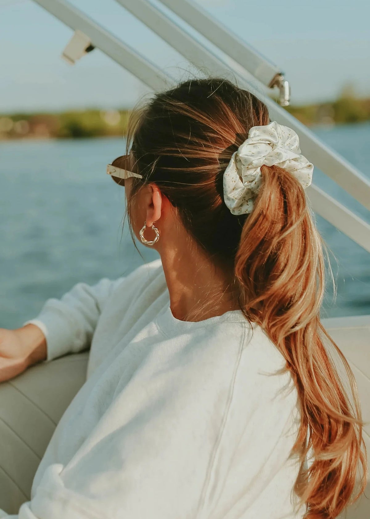 Dreamy Sundays 100% Silk Scrunchie in Dainty Blue Floral