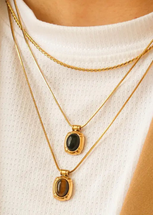 Agnes Natural Stone Gold Necklace - Amber Cat-Eye