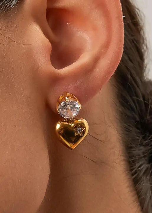 Annika Heart Dangle Gold Earrings