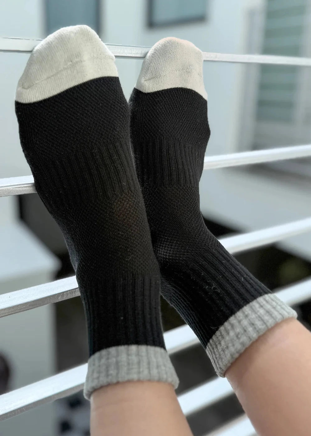 Le Bon Shoppe Color Block Girlfriend Socks in Black & Grey