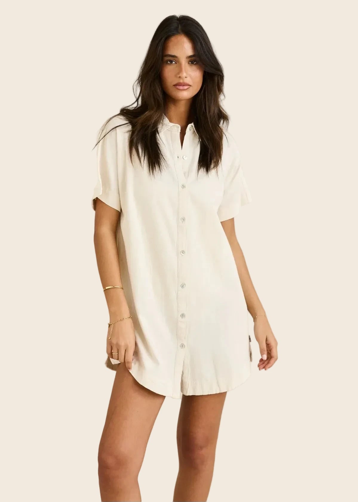Rhythm Classic Shirt Dress in Oatmeal
