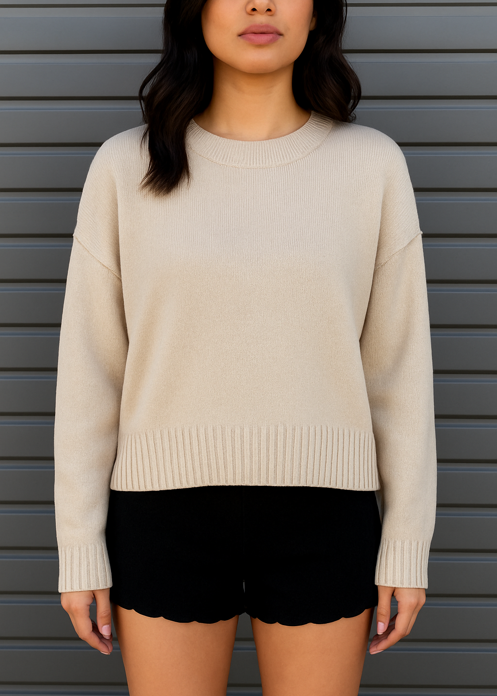 100% Cotton Knit Sweater in Ivory