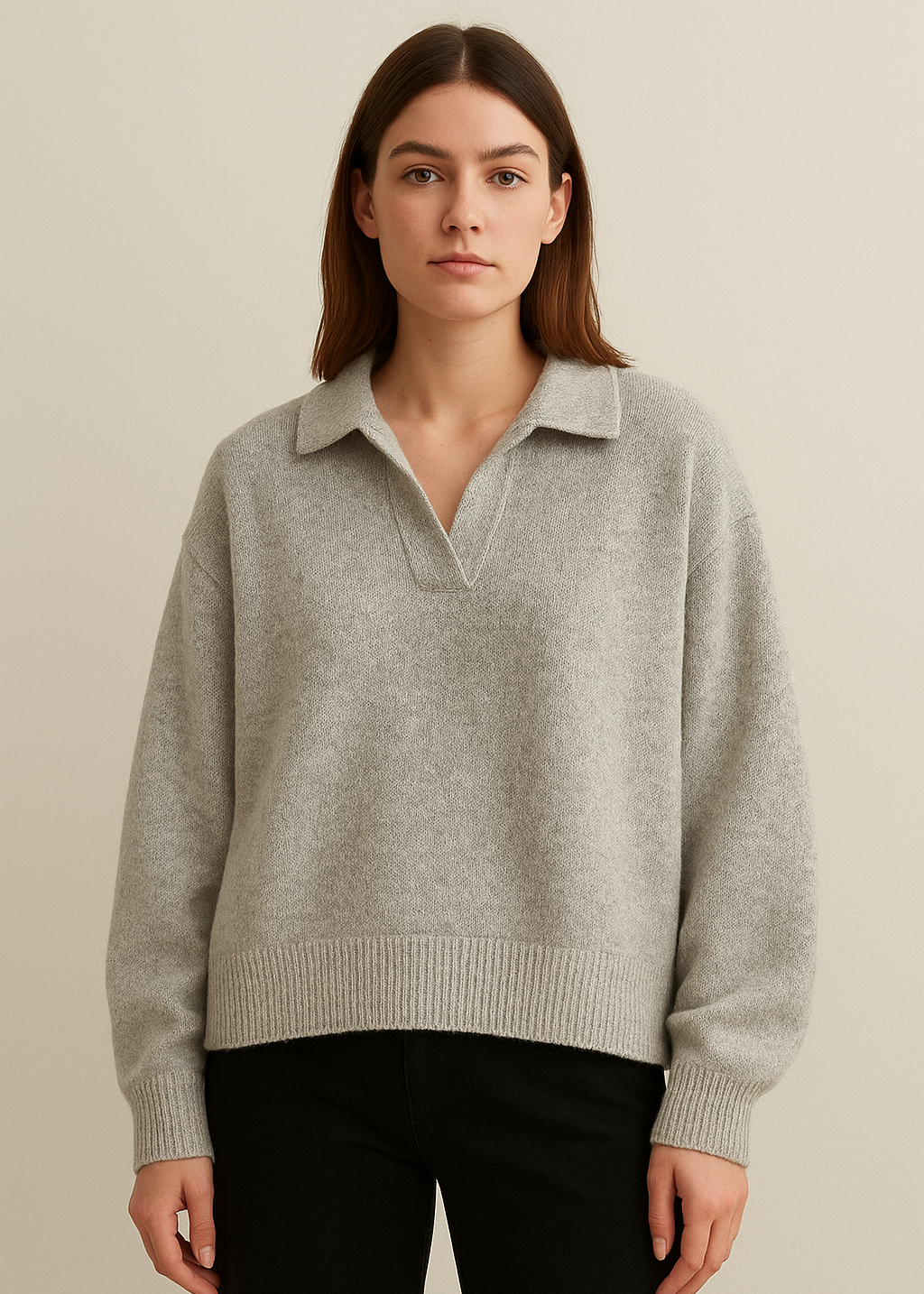 Maurice Collared Soft Sweater in Light Grey