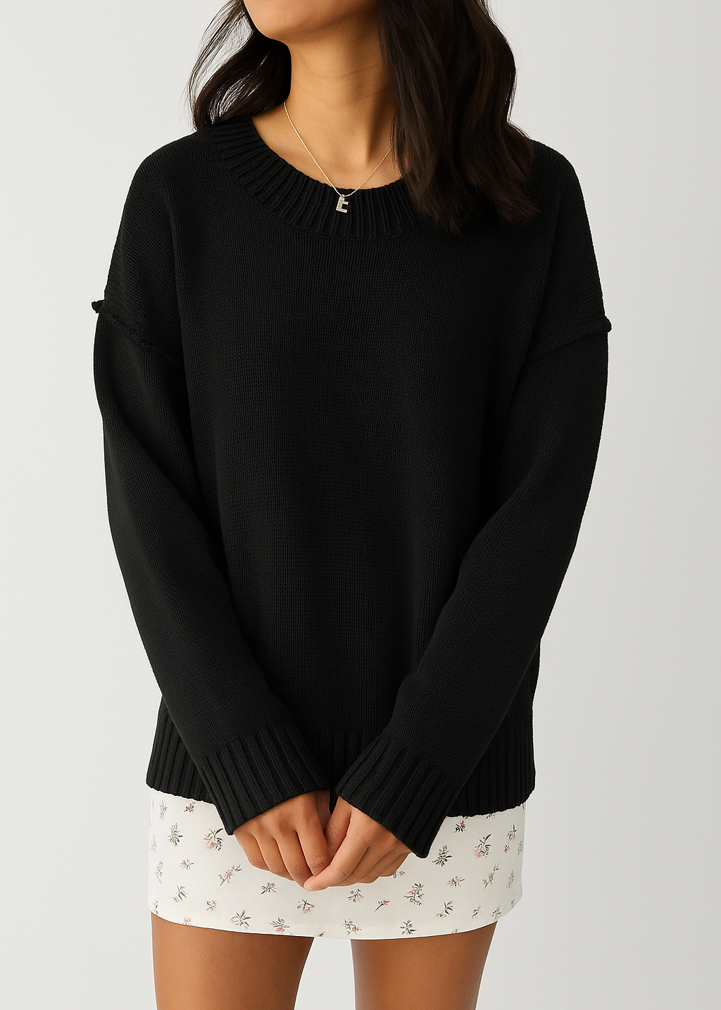 100% Cotton Knit Sweater in Black