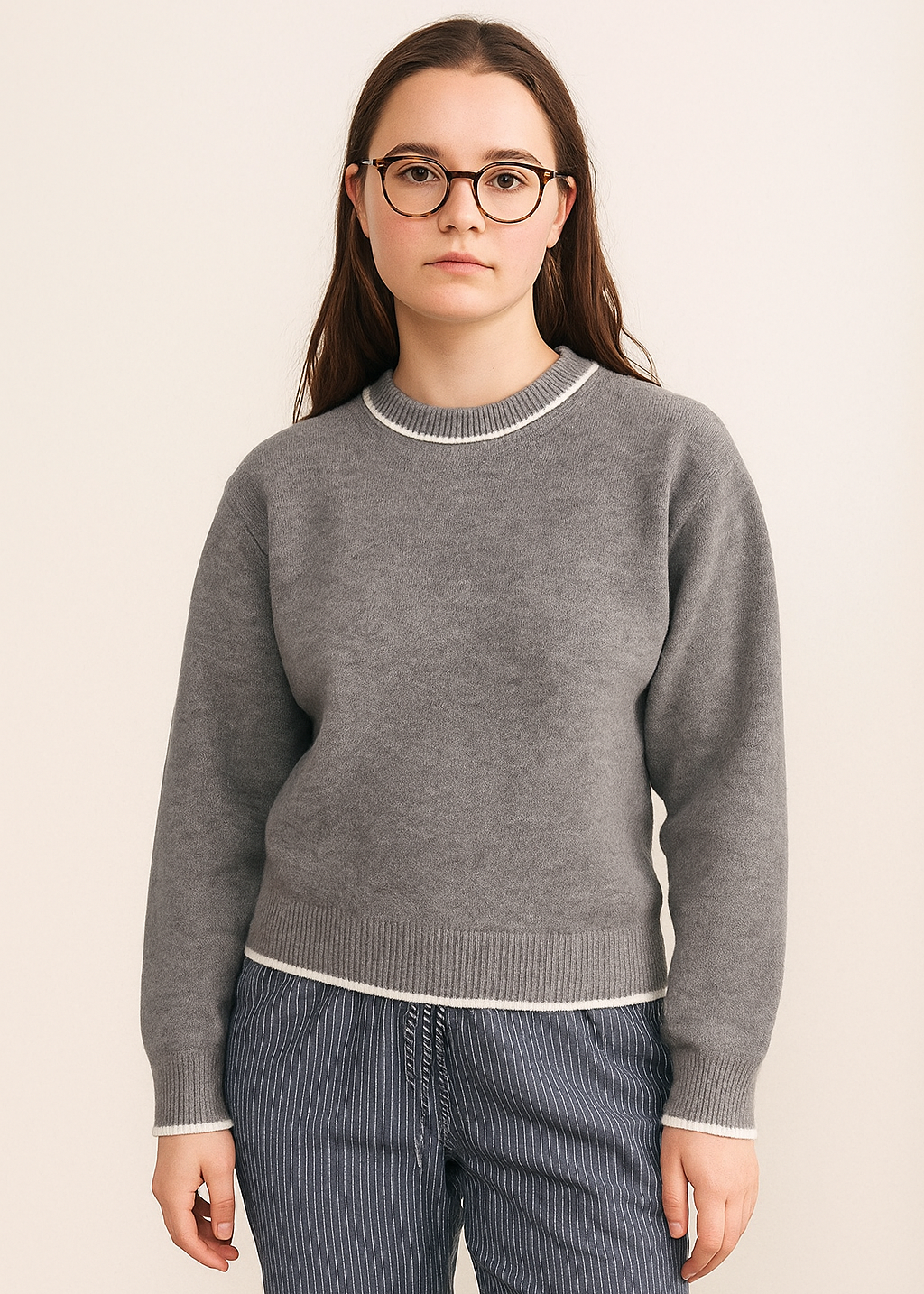 Shylah Contrast Sweater in Heather Grey