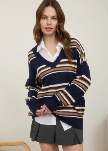 Drew Multicolor Striped V-Neck Sweater