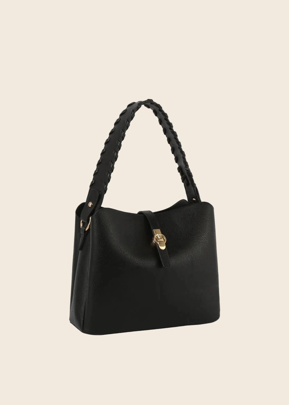 Marissa Buckle Flap Braided Handle Satchel Bag