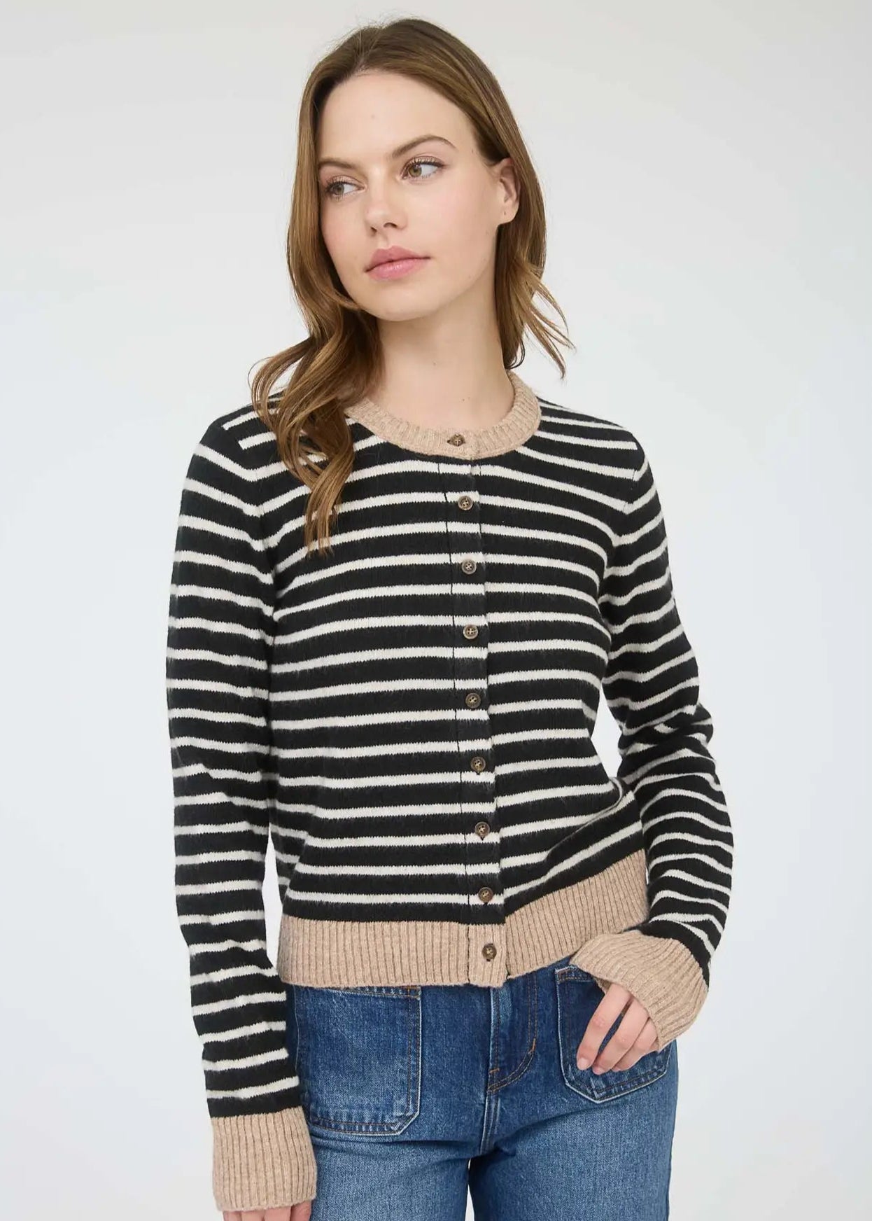 Riley Striped Knit Cardigan in Black