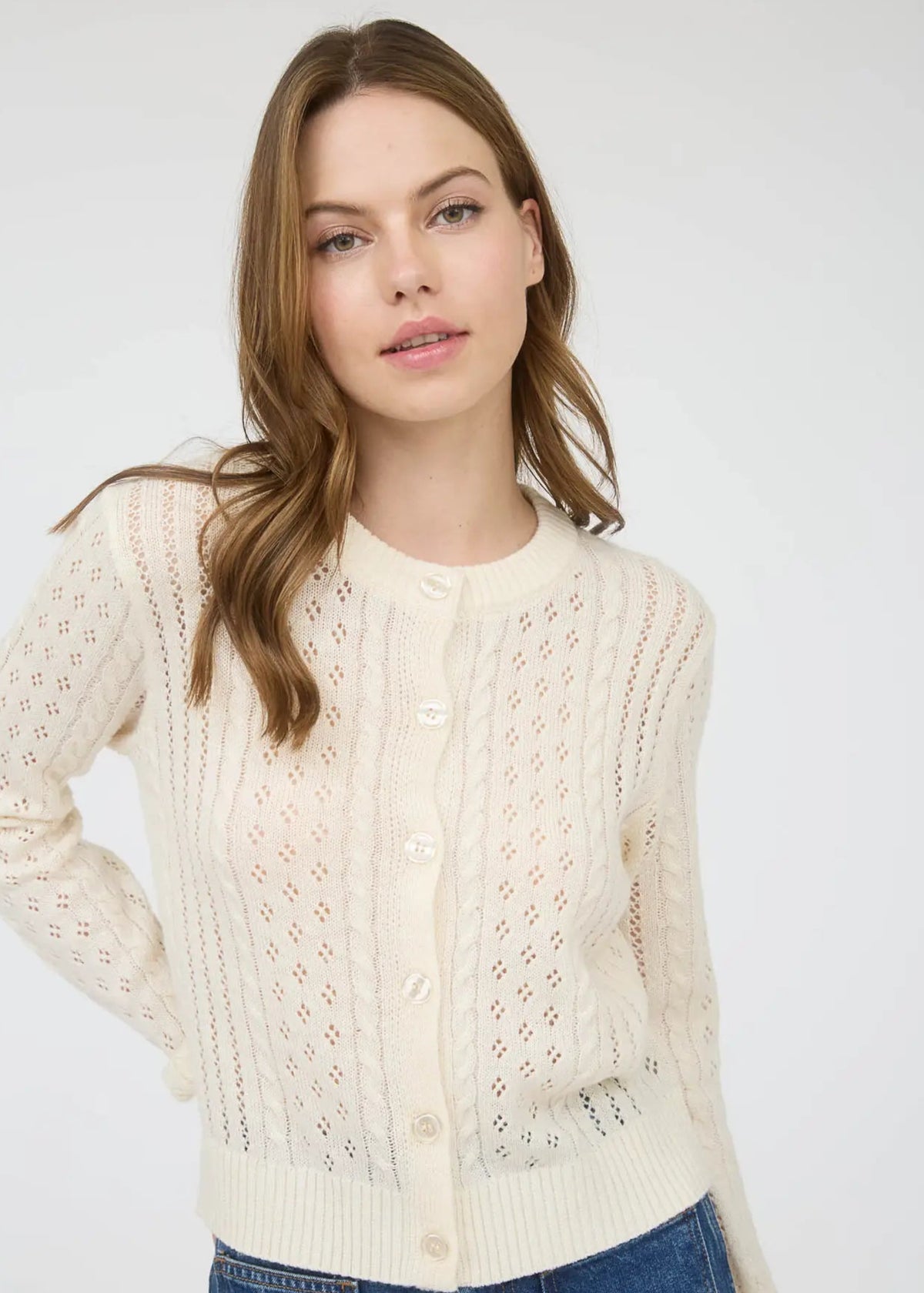 Connie Sheer Cable Knit Cardigan