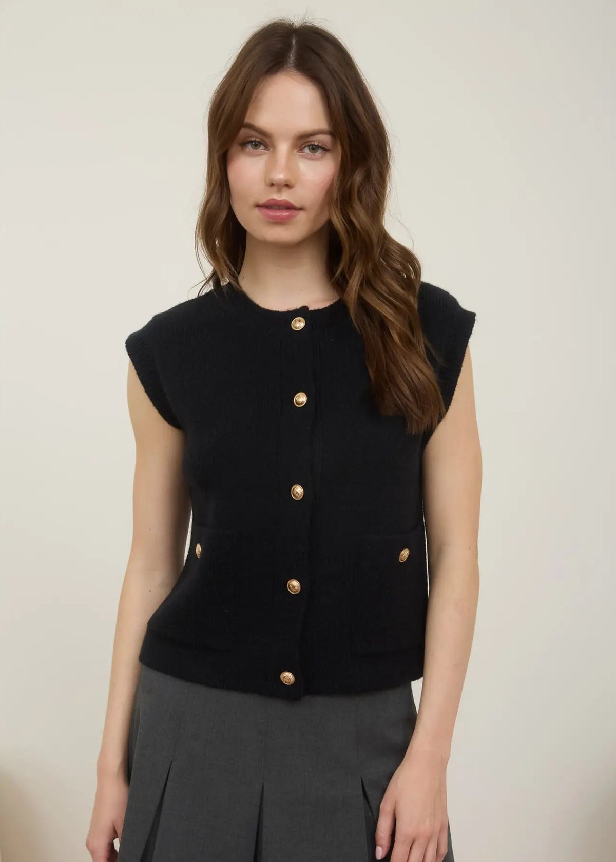 Glenda Gold Button Knit Vest