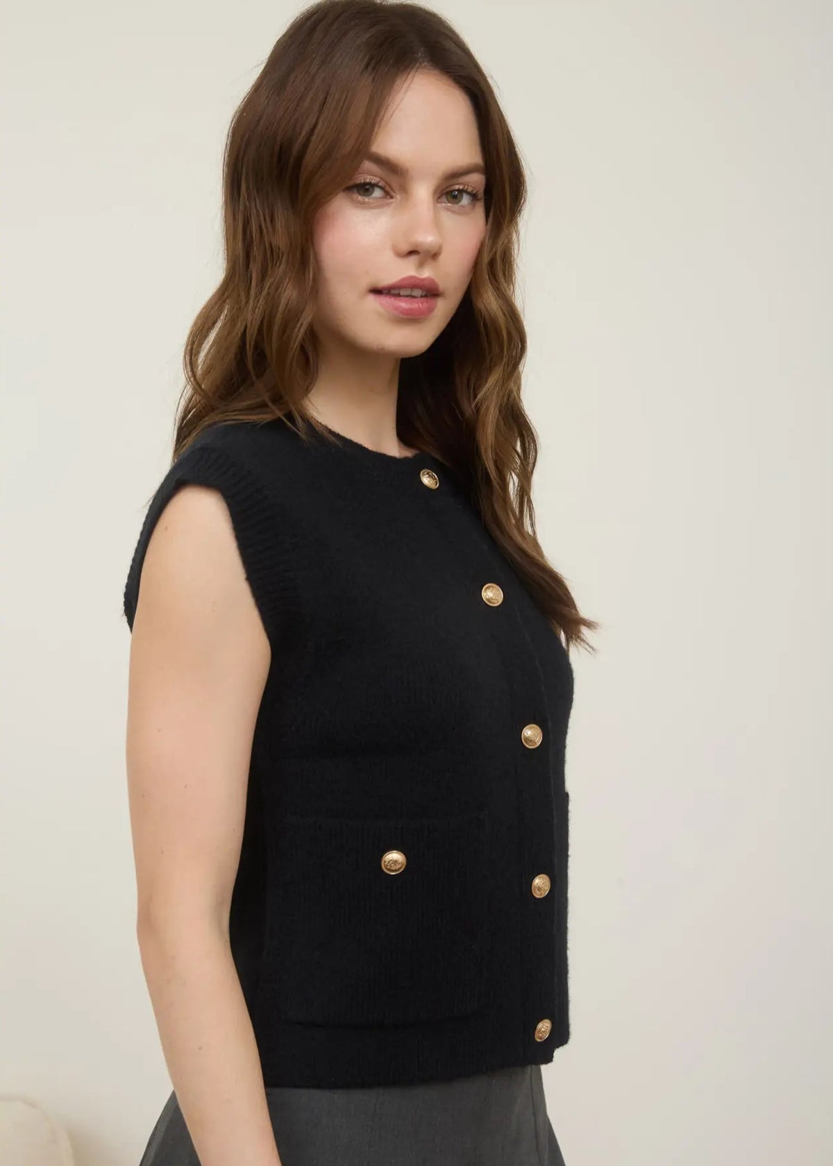 Glenda Gold Button Knit Vest