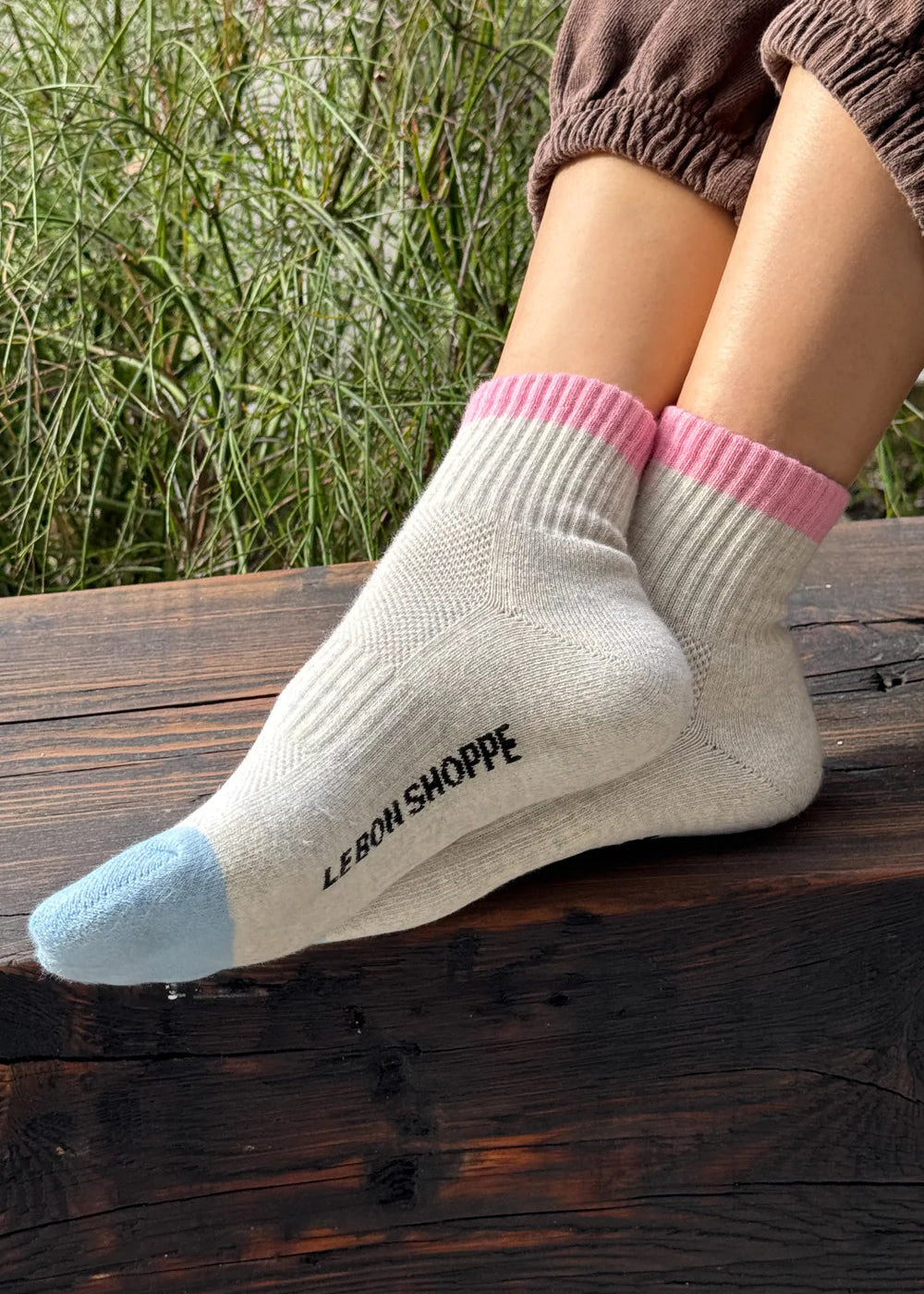 Le Bon Shoppe Color Block Girlfriend Socks in Grey/Pink