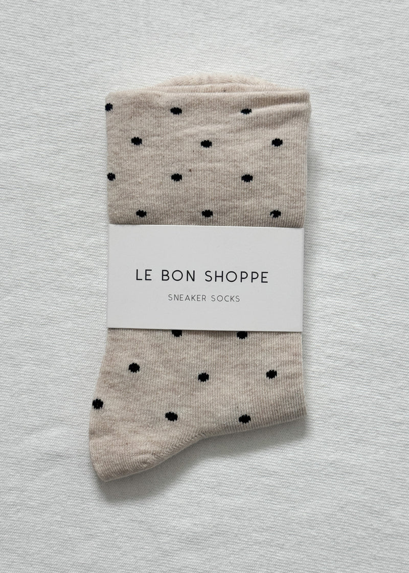Le Bon Shoppe Sneaker Socks in Polka Dot Oatmeal/Black