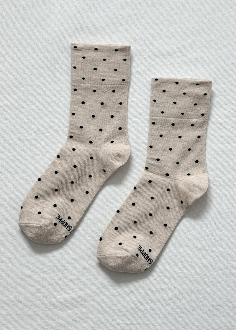Le Bon Shoppe Sneaker Socks in Polka Dot Oatmeal/Black