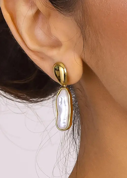 Iris Pearl Drop Gold Earrings