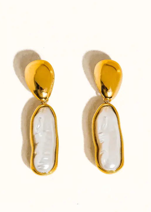 Iris Pearl Drop Gold Earrings