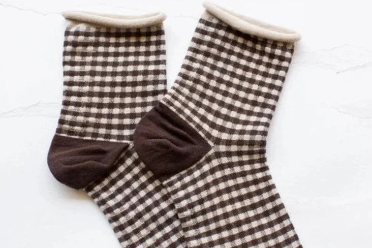 Picnic Mid Crew Socks in Brown