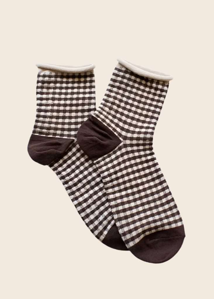 Picnic Mid Crew Socks in Brown