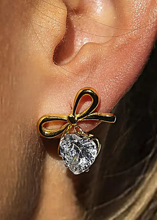 Melonie Heart & Bow Gold Earrings