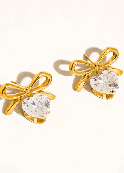 Melonie Heart & Bow Gold Earrings