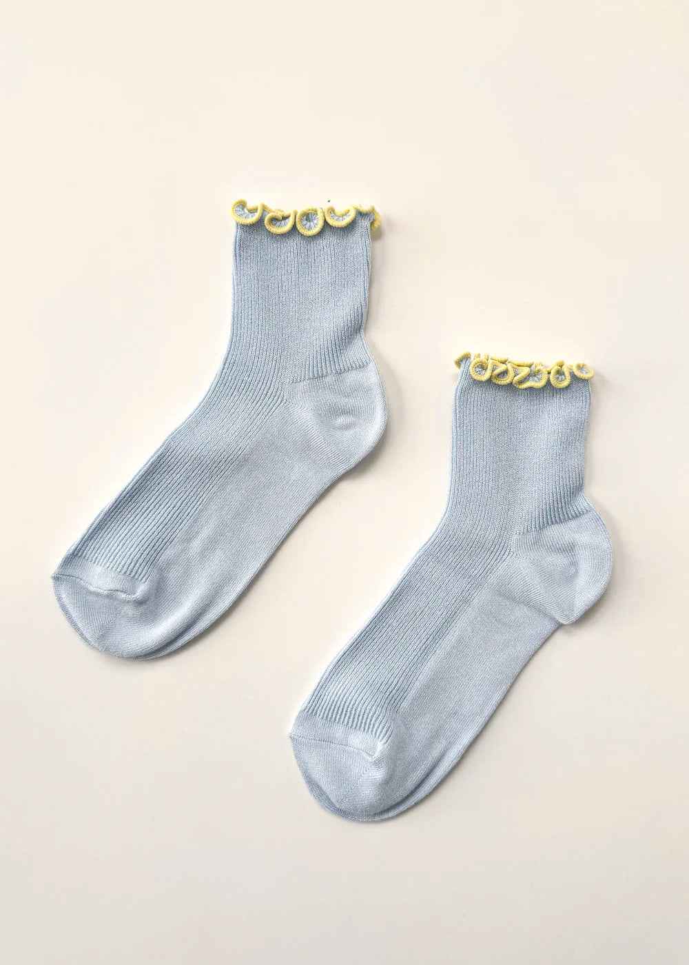 Le Bon Shoppe Ruffled Modal Socks in Baby Blue/Butter