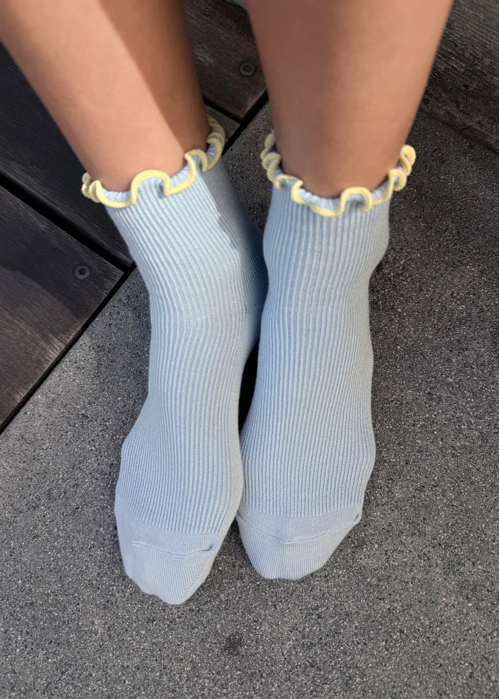 Le Bon Shoppe Ruffled Modal Socks in Baby Blue/Butter