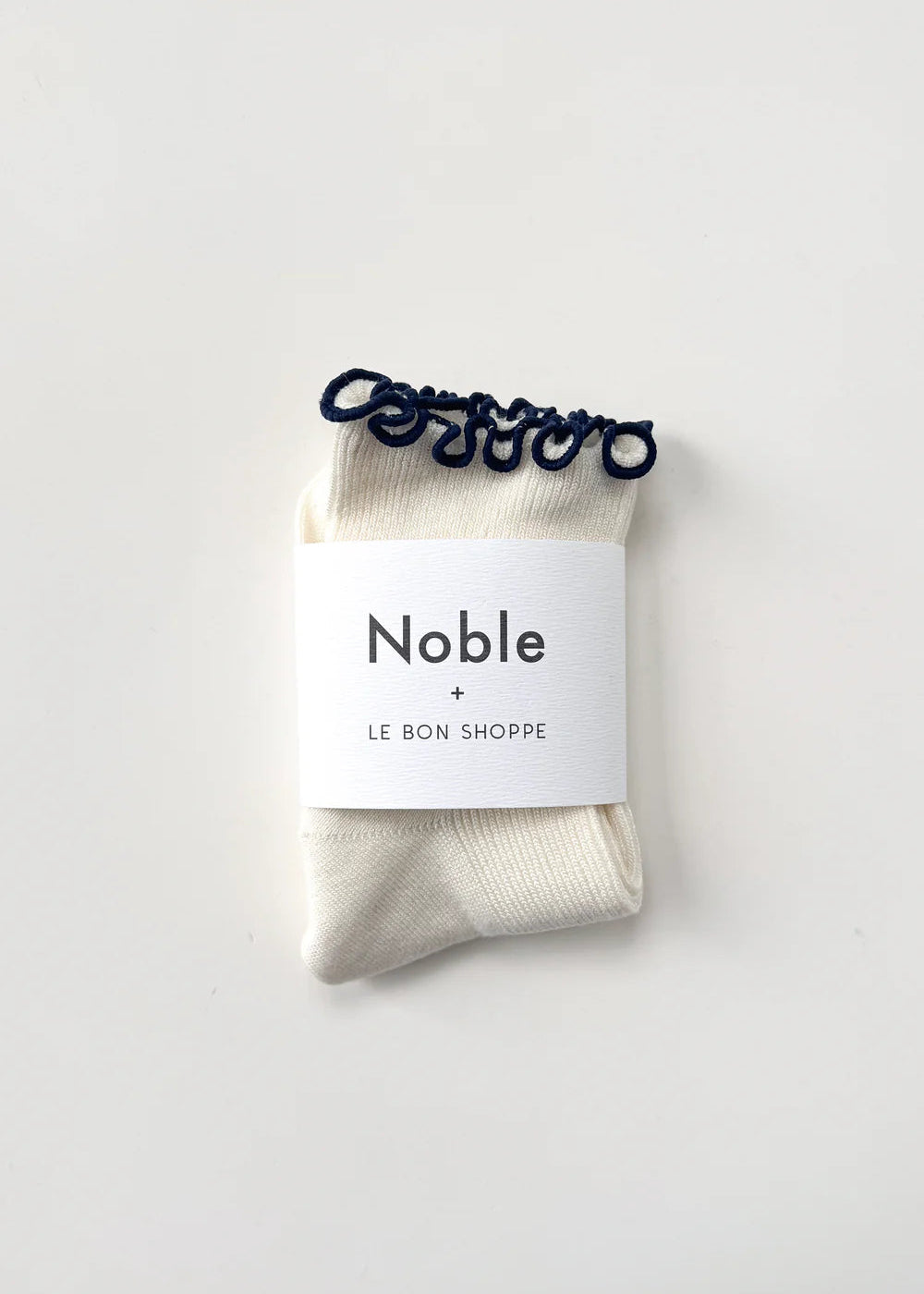 Le Bon Shoppe Ruffled Modal Socks in Soft White/Navy