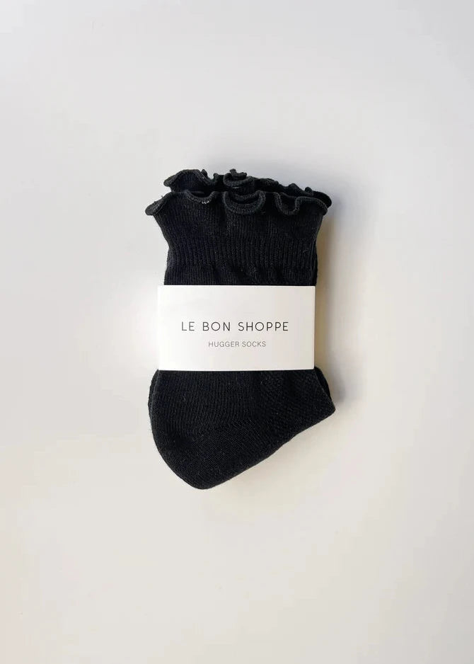 Le Bon Shoppe Ruffled Hugger Crew Socks in Black