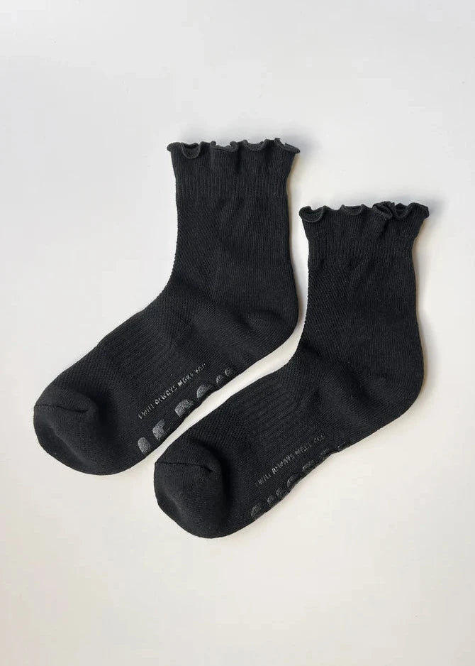 Le Bon Shoppe Ruffled Hugger Crew Socks in Black